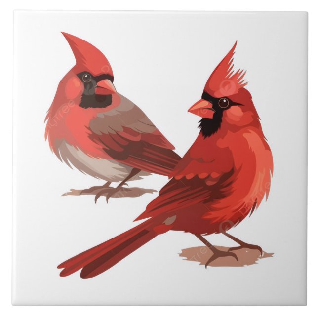 Red cardinals perched on branch ceramic tile (Front)