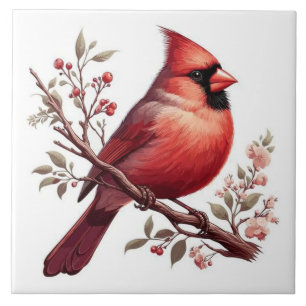 Red cardinals perched on branch tile