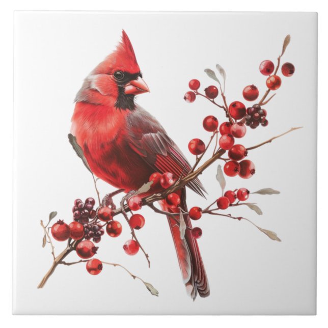 Red cardinals perched on branch tile (Front)