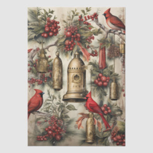 Red Cardinals & Winter Florals Decoupage  Tissue Paper