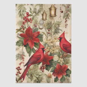 Red Cardinals & Winter Florals Decoupage  Tissue Paper