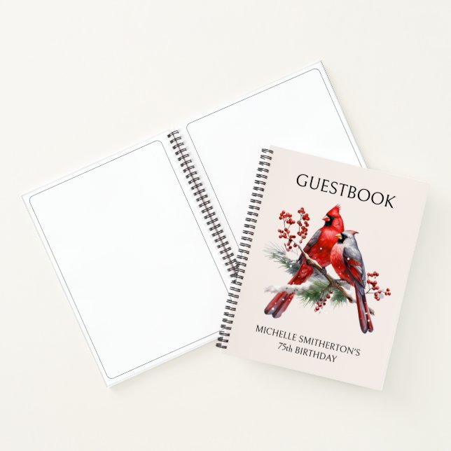 Red Cardinals Women's 75th Birthday Guestbook Notebook (Inside)
