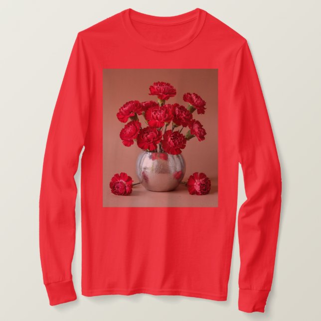 Red Carnation Bouquet Long Sleeve T-Shirt (Design Front)