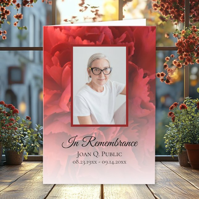 Red Carnation Floral Funeral Service Folded Program (Creator Uploaded)