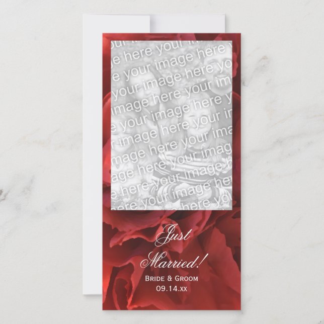 Red Carnation Floral Just Married Wedding Announcement (Front)