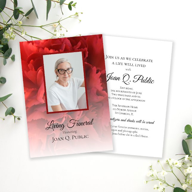 Red Carnation Floral Living Funeral Party Invitation (Creator Uploaded)