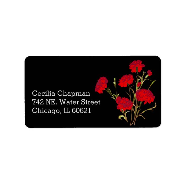   Red Carnation Flower Personalized Return Address Label (Front)