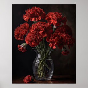 Red Carnation Flowers Art Print Poster