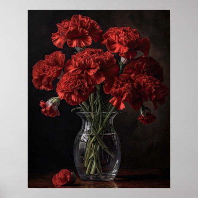 Red Carnation Flowers Art Print Poster (Front)