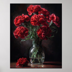 Red Carnation Flowers Art Print Poster