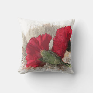 Red Carnation Garden Flowers Outdoor Pillow