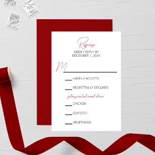 Red Carnation Minimalist Wedding RSVP Card