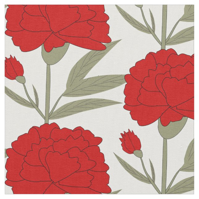 Red Carnations Fabric (Close Up)