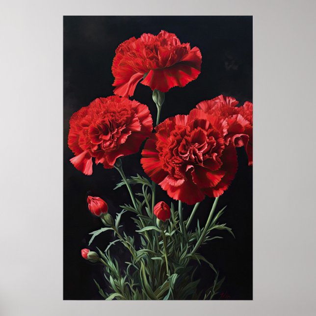 Red Carnations Flower Art Print Poster (Front)