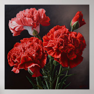 Red Carnations Flower Art Print Poster