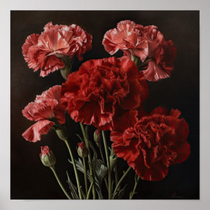 Red Carnations Flower Art Print Poster