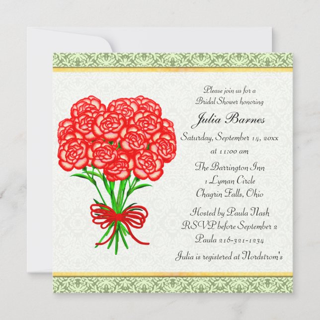 Red Carnations Garden Bouquet Invitation Fête des  (Devant)