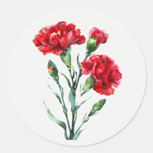 Red Carnations Garden Flower Floral art Classic Round Sticker