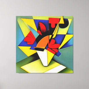 Red Carnations In A Vase Geometric Abstract Art Canvas Print