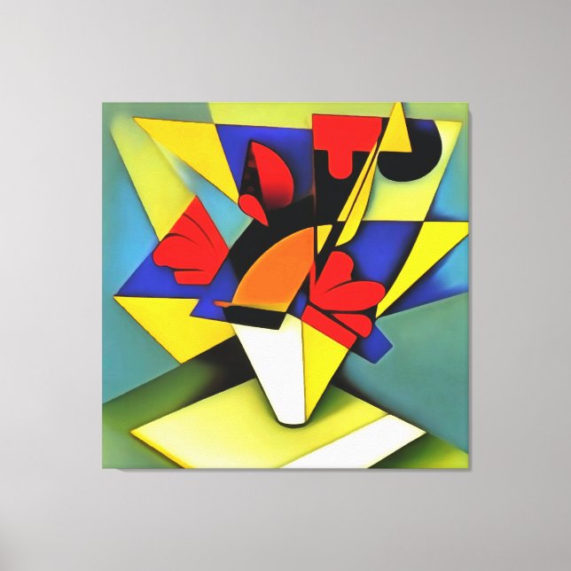 Red Carnations In A Vase Geometric Abstract Art Canvas Print (Front)