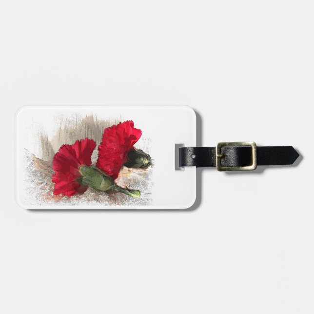 Red Carnations on Brocade Luggage Tag (Front Horizontal)