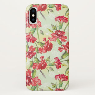 Red Carnations on green with butterflies iPhone X Case