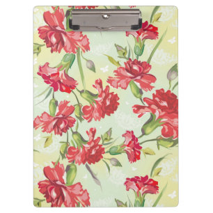 Red Carnations on green with butterflies Clipboard