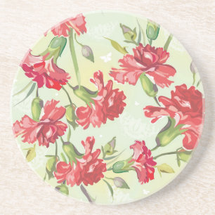 Red Carnations on green with butterflies Coaster