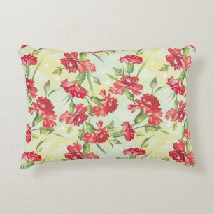 Red Carnations on green with butterflies Decorative Pillow