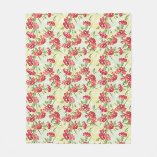 Red Carnations on green with butterflies Fleece Blanket