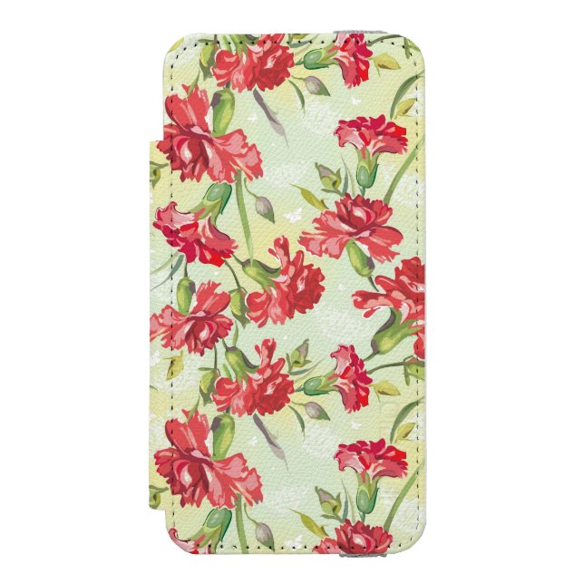 Red Carnations on green with butterflies Incipio iPhone Wallet Case (Folio Front)