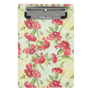 Red Carnations on green with butterflies Mini Clipboard