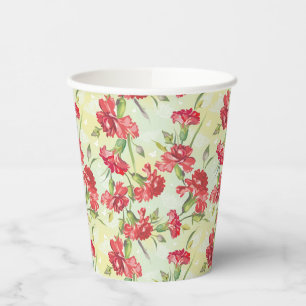Red Carnations on green with butterflies Paper Cups