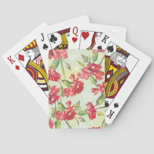 Red Carnations on green with butterflies Playing Cards