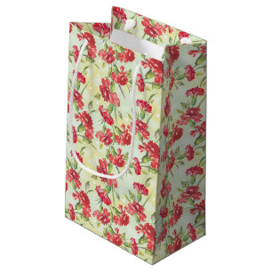 Red Carnations on green with butterflies Small Gift Bag