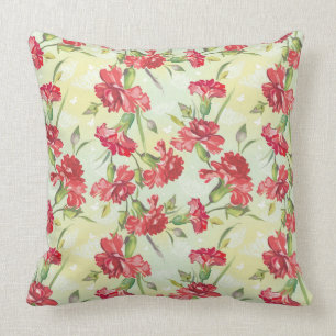 Red Carnations on green with butterflies Throw Pillow