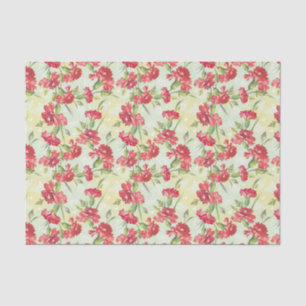 Red Carnations on green with butterflies Tissue Paper