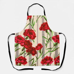 red carnations print apron