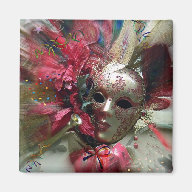 Red Carnival Fantasy Art Square Magnet (Front)