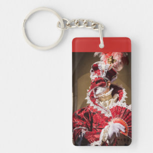 Red carnival mask in Venice, Italy Keychain