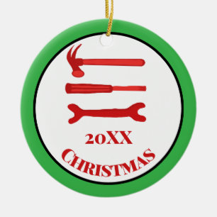 Red Carpenters Tools 2025 Christmas Ceramic Ornament
