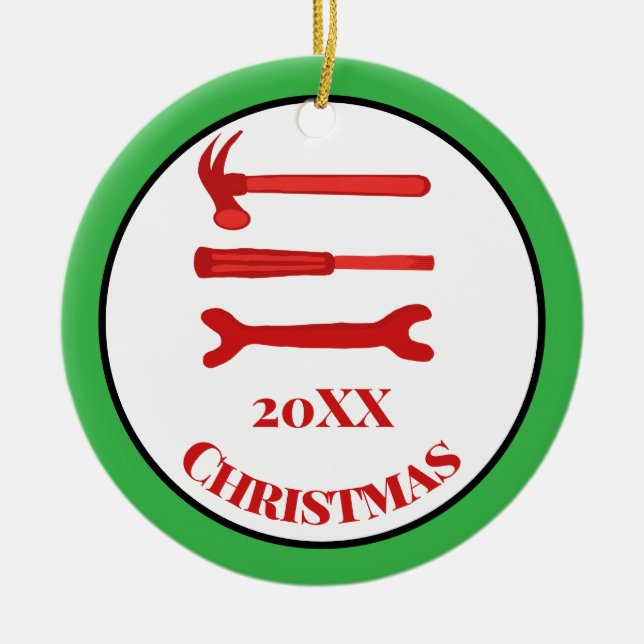 Red Carpenters Tools 2025 Christmas  Ceramic Ornament (Front)