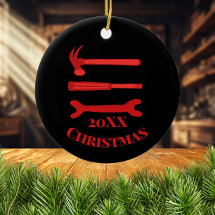 Red Carpenters Tools 2025 Christmas Ceramic Ornament