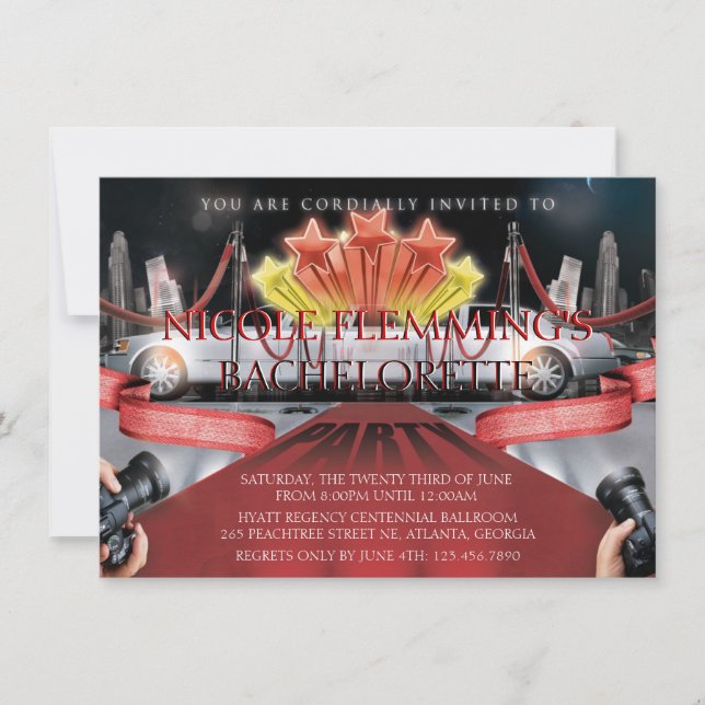 Red Carpet Bachelorette Party Invitation (Front)