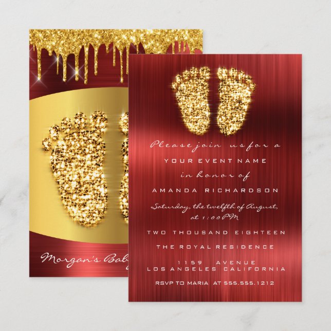 Red Carpet Drips Gold Royal Baby Shower Feet Boy Invitation (Front/Back)