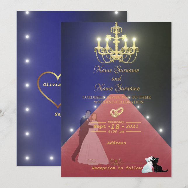 Red Carpet-golden chandelier Invitation (Front/Back)