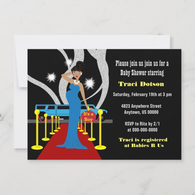 Red carpet Hollywood Baby Shower Invitation boy (Front)