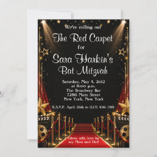 Red Carpet Hollywood Bat Mitzvah Birthday  Invite