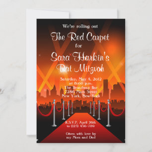 Red Carpet Hollywood Bat Mitzvah Birthday  Invite