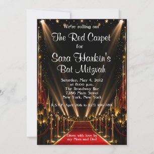 Red Carpet Hollywood Bat Mitzvah Birthday  Invite